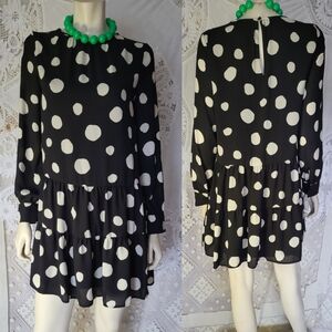 Who What Wear XS tiered Baby Doll Polka Dot Chiffon Dress